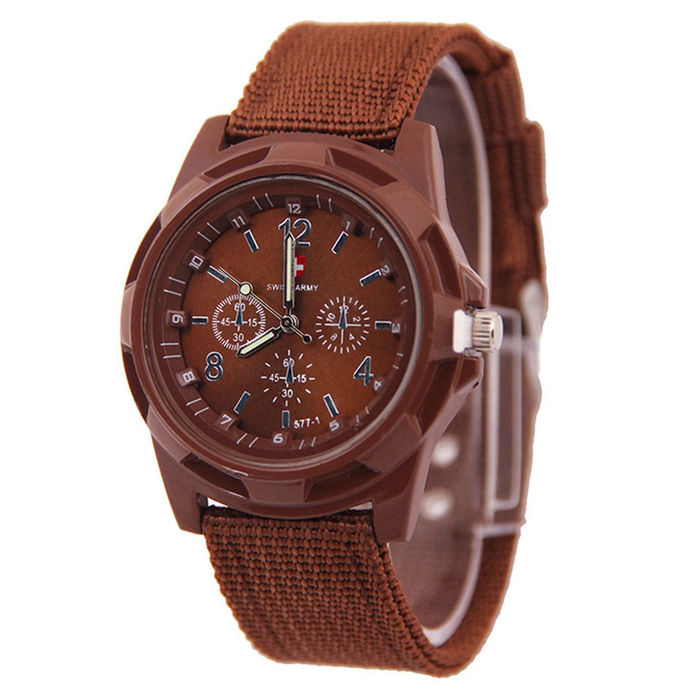 Men  Quartz Watch Nylon Watches Canvas Strap Casual Sports Wristwatch