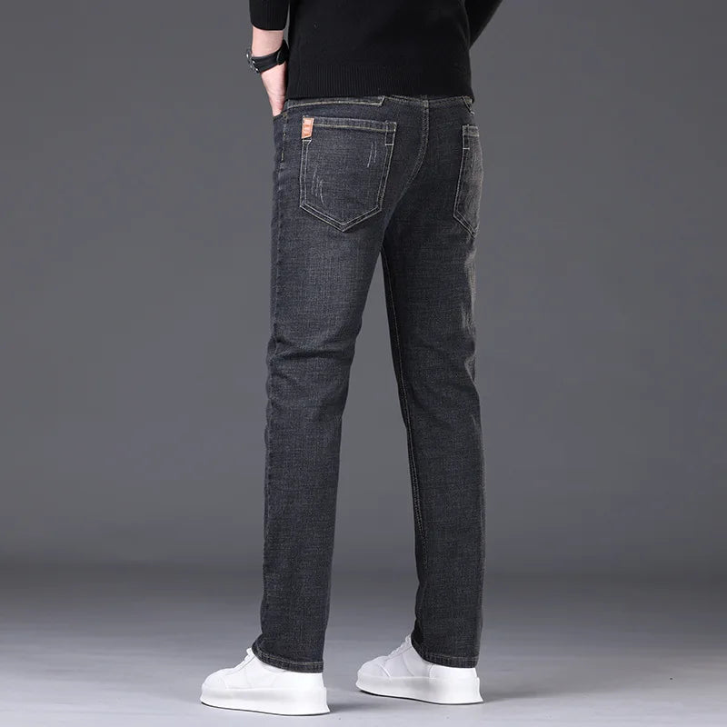 Men's Comfortable Soft Business Casual Denim Trousers Slim Fit Straight Pants Fashion Male Brand Light Luxury Stretch Clothing
