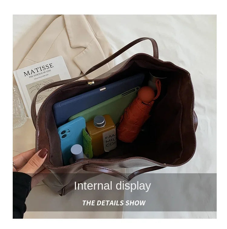Women Tote Bags Fashion Underarm Pouch Large Capacity Soft Pu Shoulder Bag Retro Crossbody Bag Casual Portable Bucket Bag