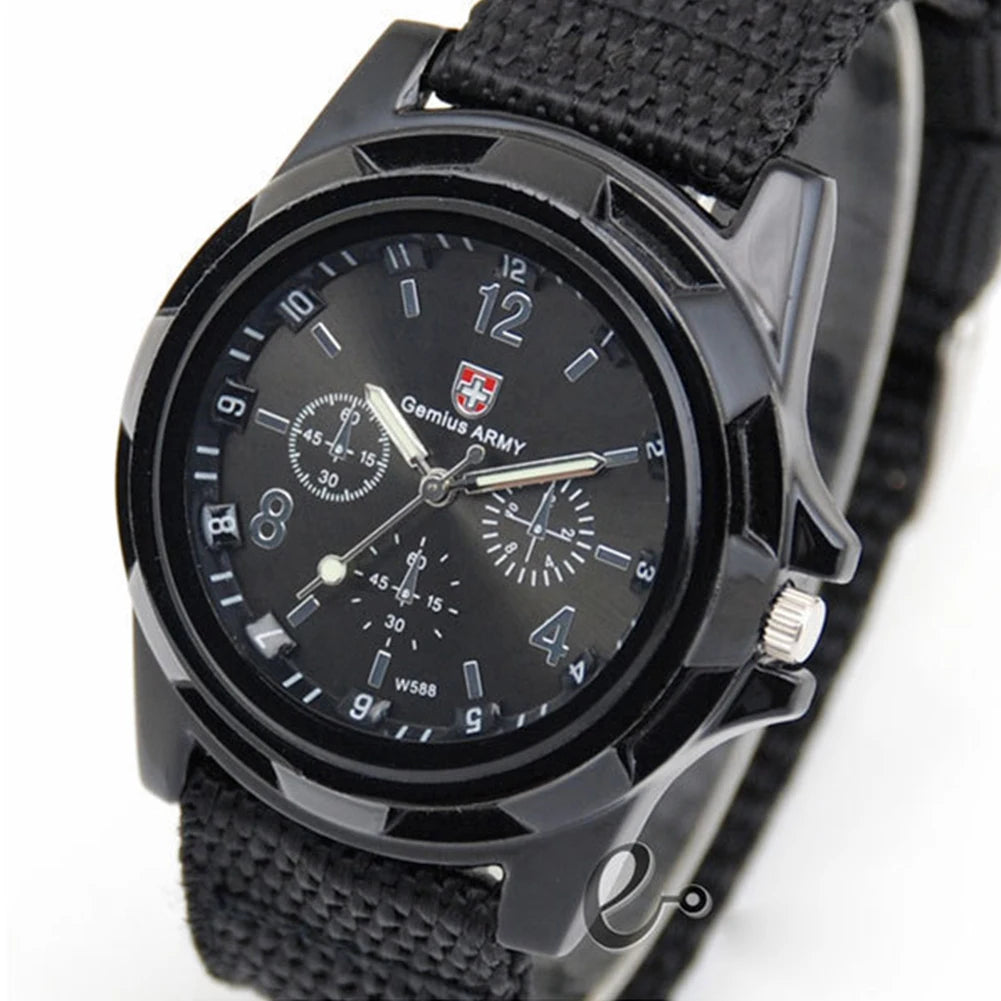 Men  Quartz Watch Nylon Watches Canvas Strap Casual Sports Wristwatch