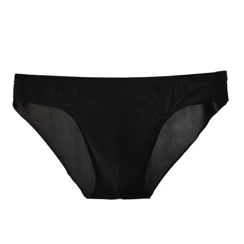 Men's Seamless Thong See-Through Underwear Ultra-Thin Low-Rise Sexy Solid Color Briefs Skin Friendly Soft Elastic Underpants