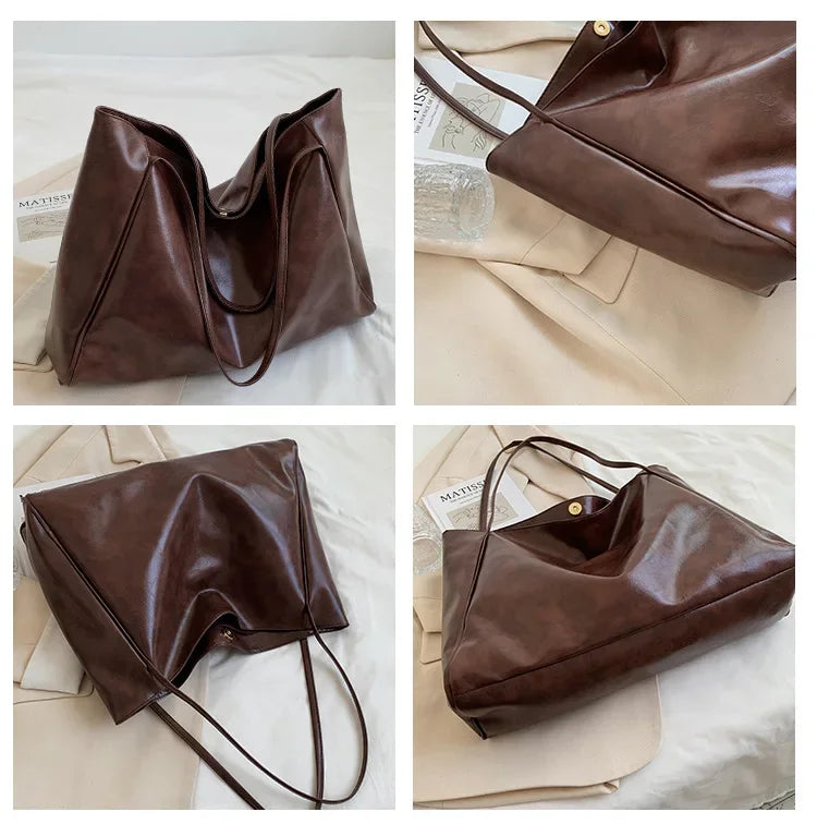 Women Tote Bags Fashion Underarm Pouch Large Capacity Soft Pu Shoulder Bag Retro Crossbody Bag Casual Portable Bucket Bag