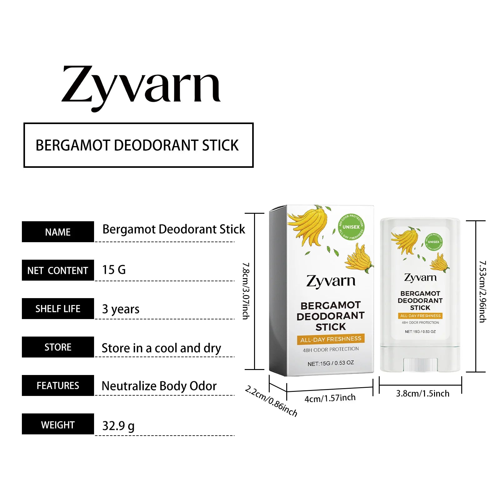 Refreshing Deodorant Balm Stick Natural Bergamot All Day Anti-Odor Easy Apply Pocket Size Portable Underarm Fragrance Balm Stick