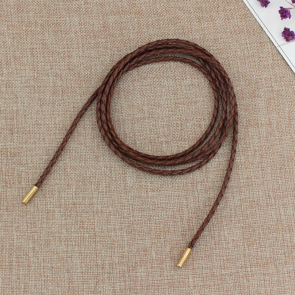 New Round Leather Thin Belt Women Decorative Bow Knot Waist Rope Knotted Dress Coat Sweater String Strap Waistband