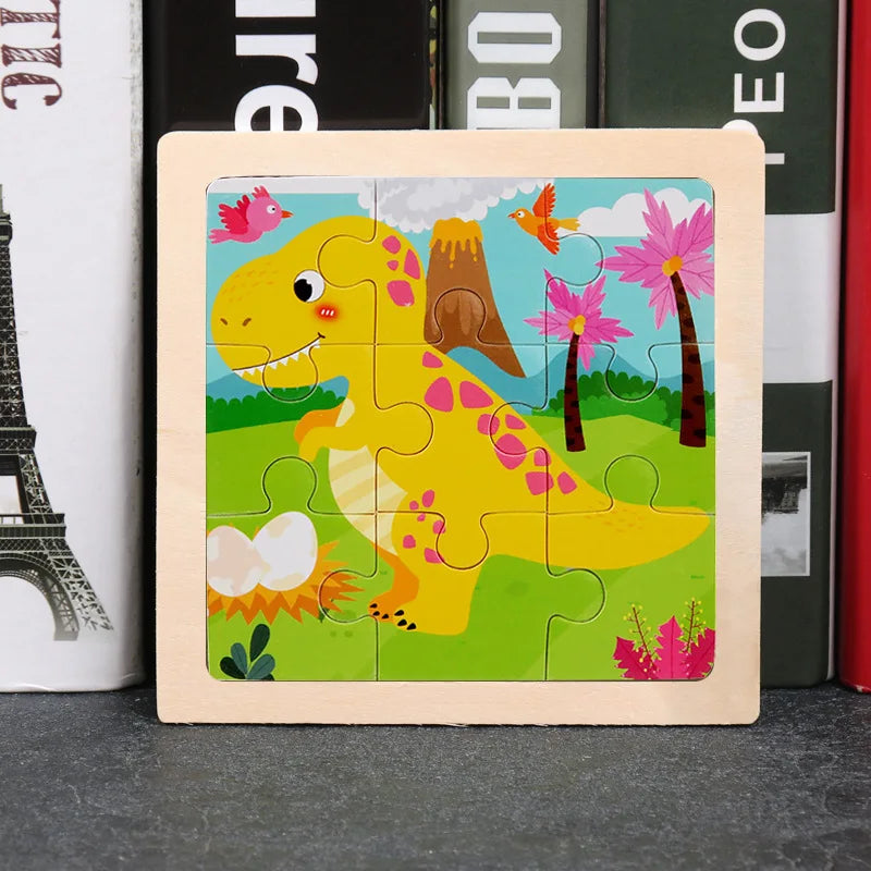 Wooden Toys 11x11cm Jigsaw 3d Puzzle Cartoon Animal Traffic Wooden Puzzle Game Montessori Educational Toys For Children