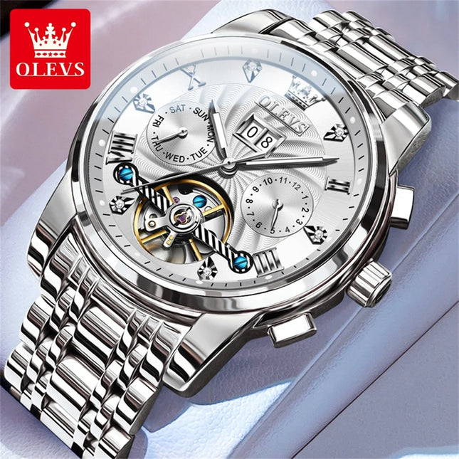 OLEVS Classic Men's Watches Tourbillon Multi-function Full Automatic