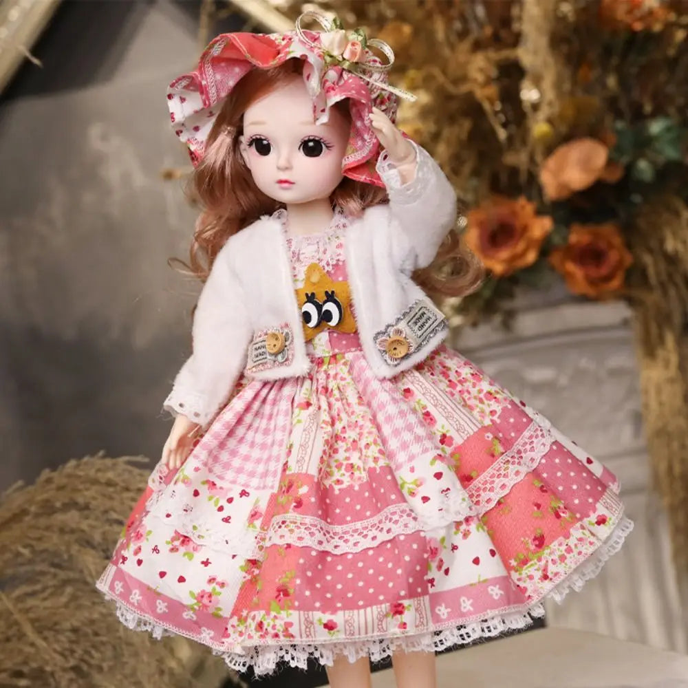 Plastic 30CM Movable Joint Doll Cute Princess Toy Safety Girl Dress Up Toys 3D Makeup Doll With Music Children