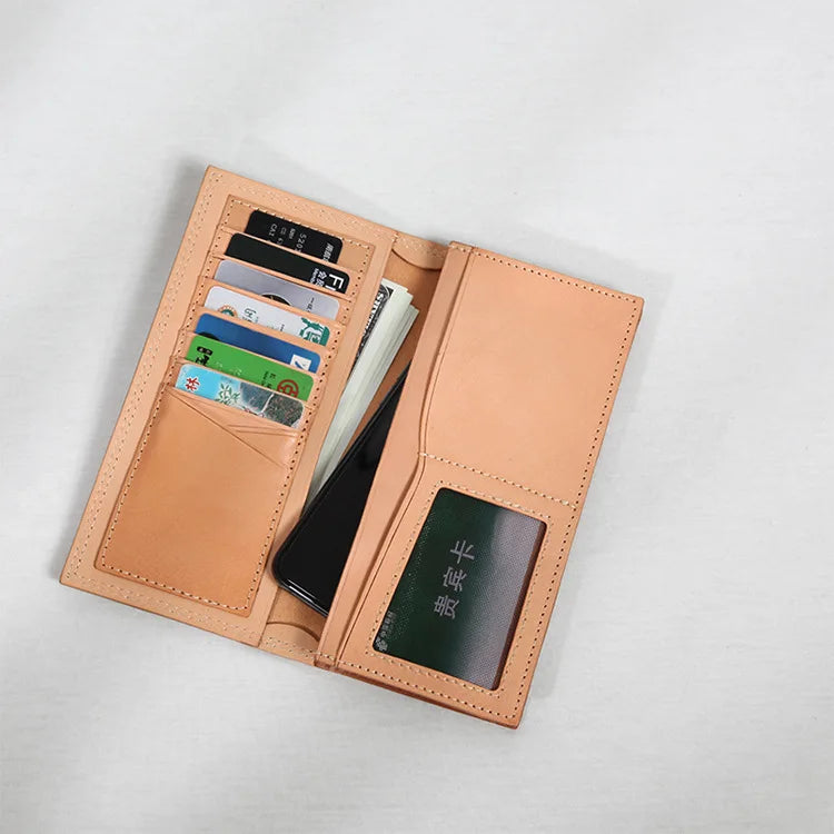 Ultra-Thin Leather Wallet for Men Simple Design Single Fold RFID Genuine Leather Coin Purse Long Wallet Casual Daily Use