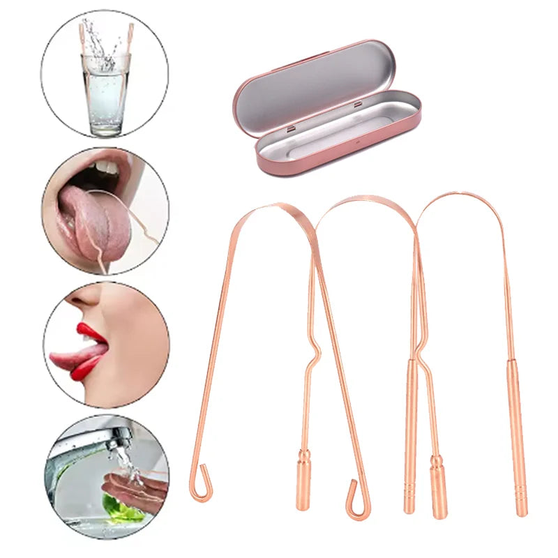 1/3Pcs Pure Copper Tongue Scraper With Metal Box Oral Cleaner Brush Fresh Cleaning Hygiene High Quality Tounge Scraper 3 styles