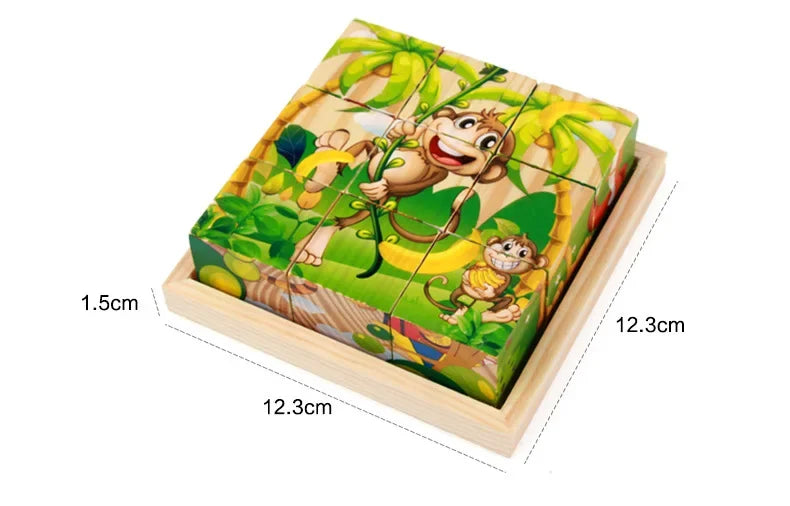 3D cube Wooden puzzle children's nine pieces six-sided wooden block tray children's Montessori learning educational puzzle toys