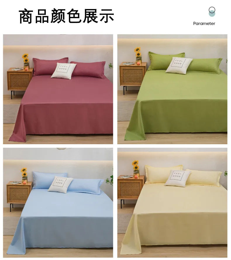 1 pc Bed Flat Sheet for Double Bed Plain Solid Color Top Sheets Single/Queen/King Flat Bedsheets Soft Home Bed Linen Sheets