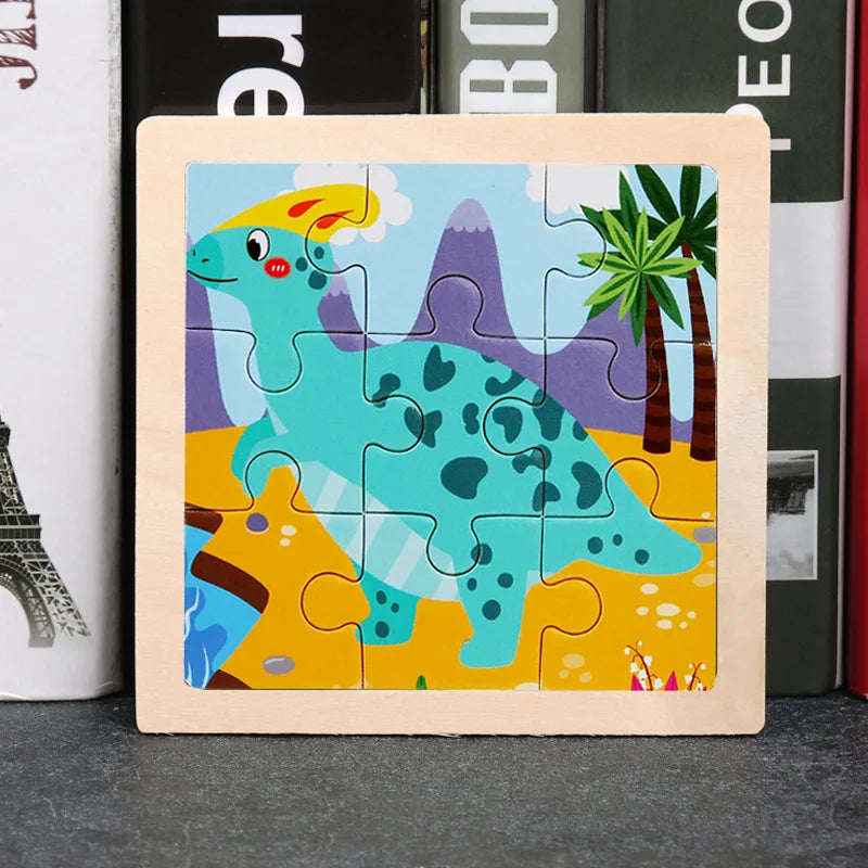Wooden Toys 11x11cm Jigsaw 3d Puzzle Cartoon Animal Traffic Wooden Puzzle Game Montessori Educational Toys For Children