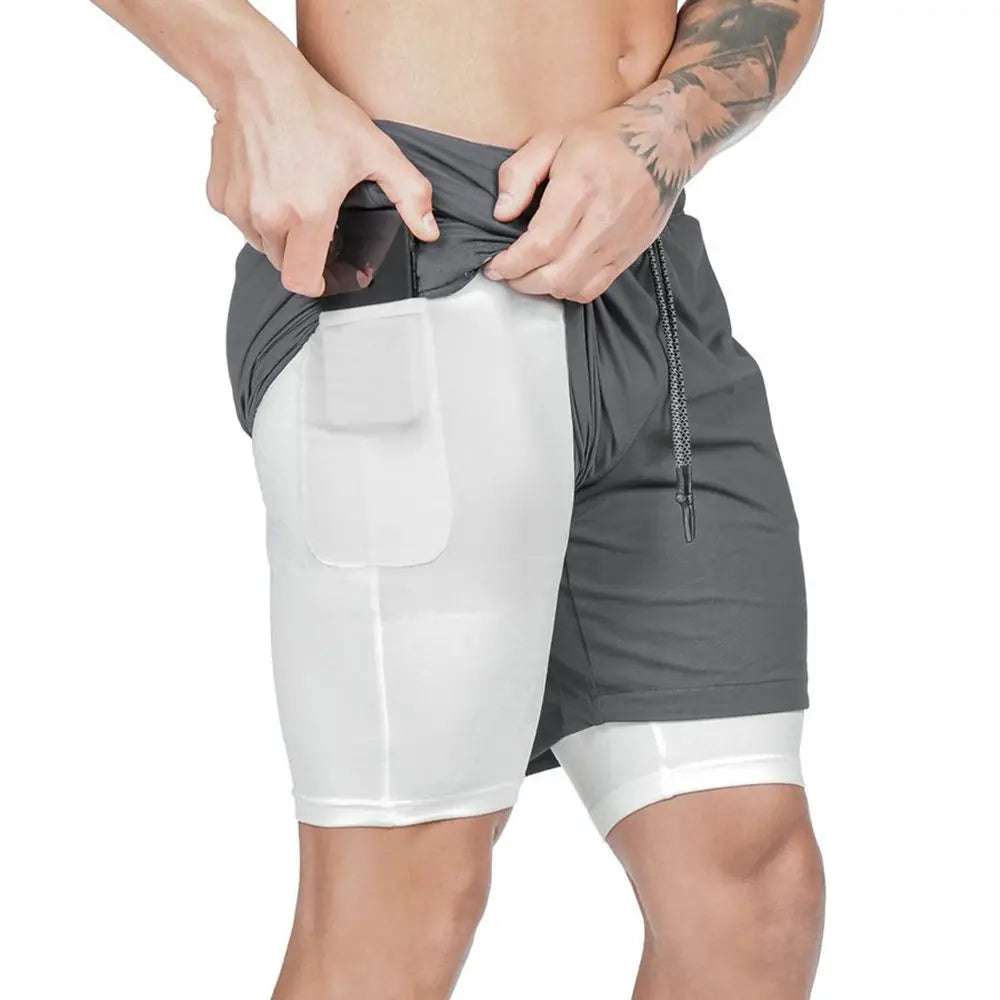 2 in 1 Compression Shorts for Men Gym Workout Running Shorts with Phone Pockets Athletic Quick Dry Activewear Training Jogging