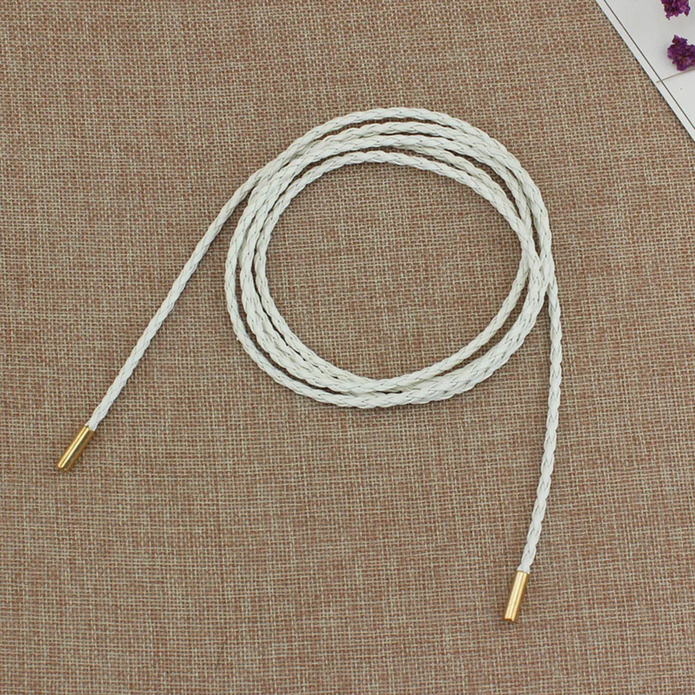 New Round Leather Thin Belt Women Decorative Bow Knot Waist Rope Knotted Dress Coat Sweater String Strap Waistband