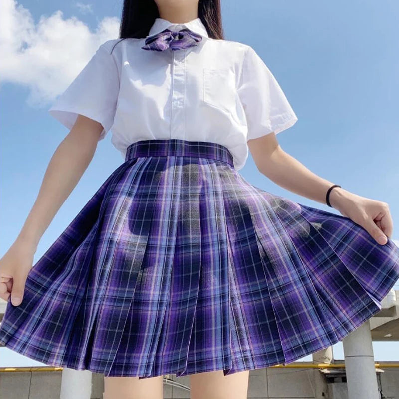 ZOKI Plaid Women Pleated Skirt Bow Knot Summer High Waist Preppy Girls Dance Mini Skirt Cute A Line Harajuku Sexy Japan Faldas