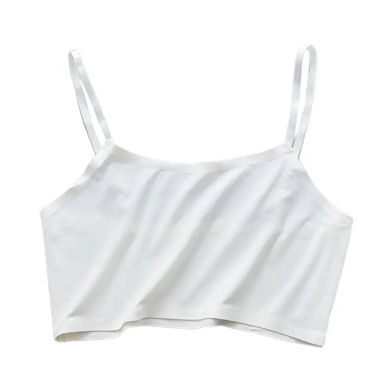 Women Girls Summer Ice Silk Crop Top Spaghetti Strap Seamless Bralette Solid Color Wire Free No Padded Basic Stretch Camisole