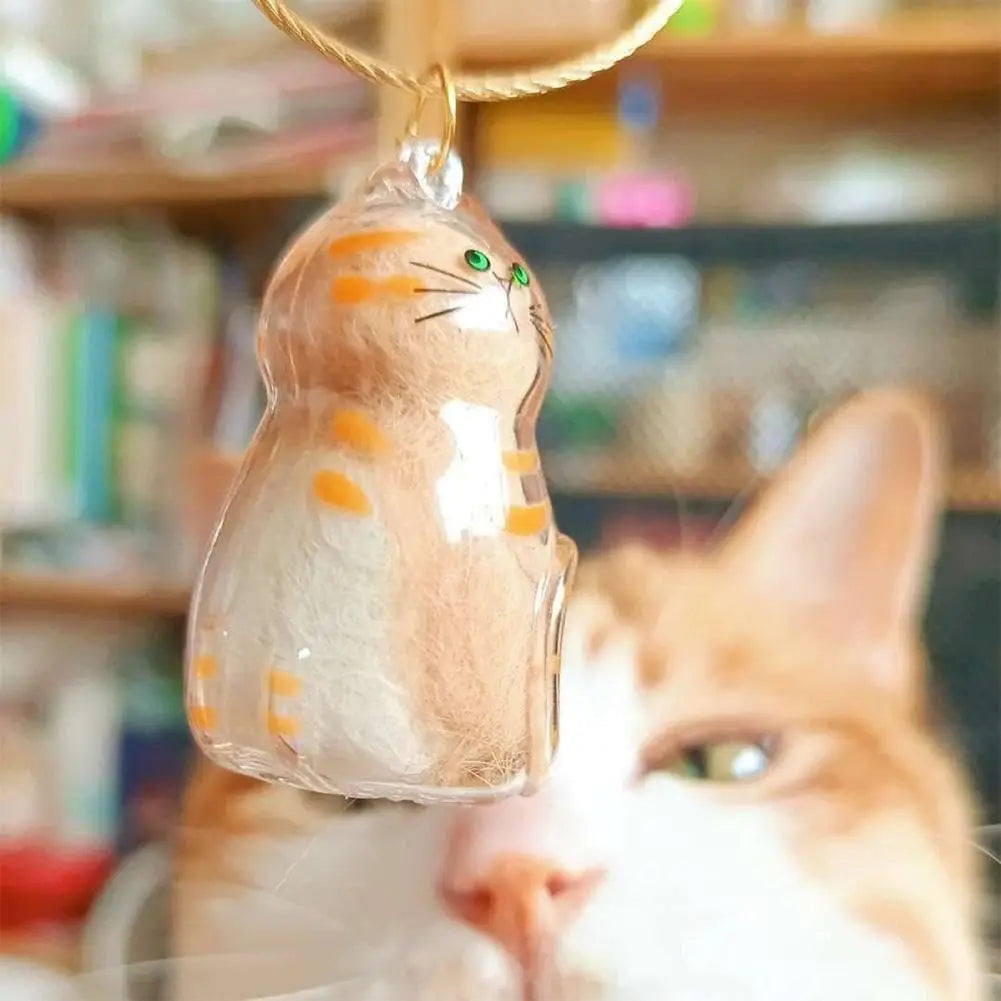 Creative Cat Hair Storage Capsule Transparent Cute Cat/Dog Charm Resin Pendant With Key Ring for Pet Lover DIY Memorial Keychain