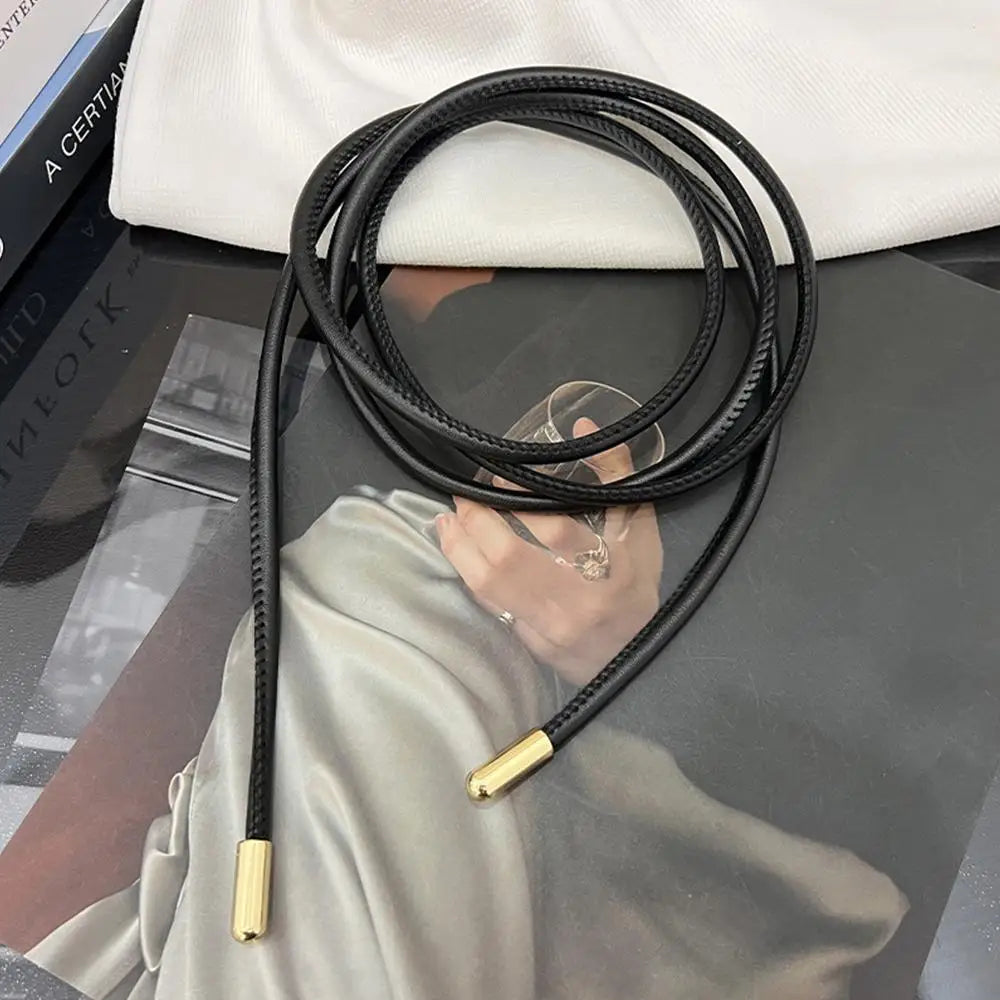 New Round Leather Thin Belt Women Decorative Bow Knot Waist Rope Knotted Dress Coat Sweater String Strap Waistband