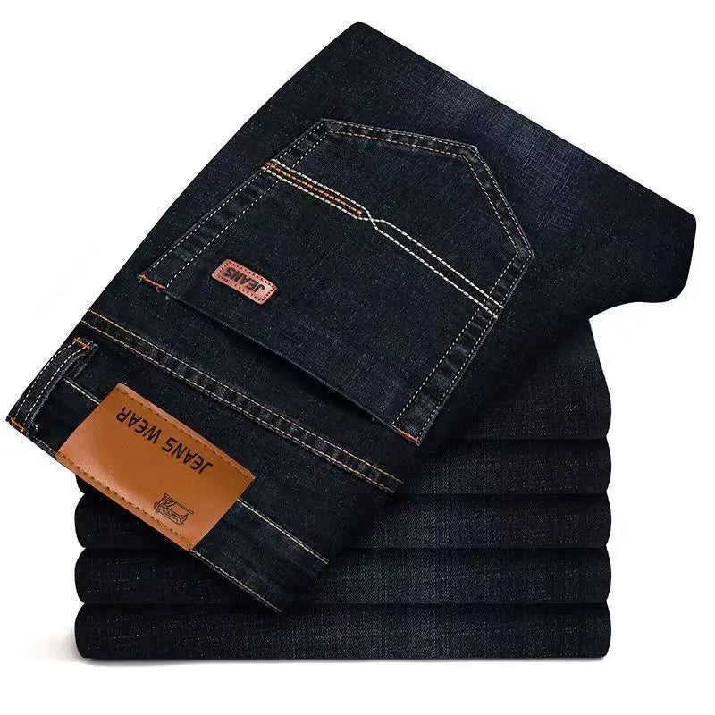 Men's Comfortable Soft Business Casual Denim Trousers Slim Fit Straight Pants Fashion Male Brand Light Luxury Stretch Clothing