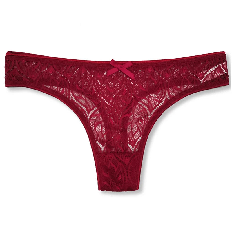 Lace Sexy G-String Thongs Solid Color Female Low Waist Bow Underpants Intimates Lingerie Transparent Women's Panties