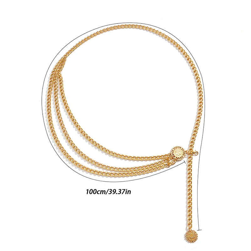 New Fashion Multi-layer Chain Belt For Women Fashion Gold Silver Color Metal High Waist Body Chain Dress Lady Tassel Belt