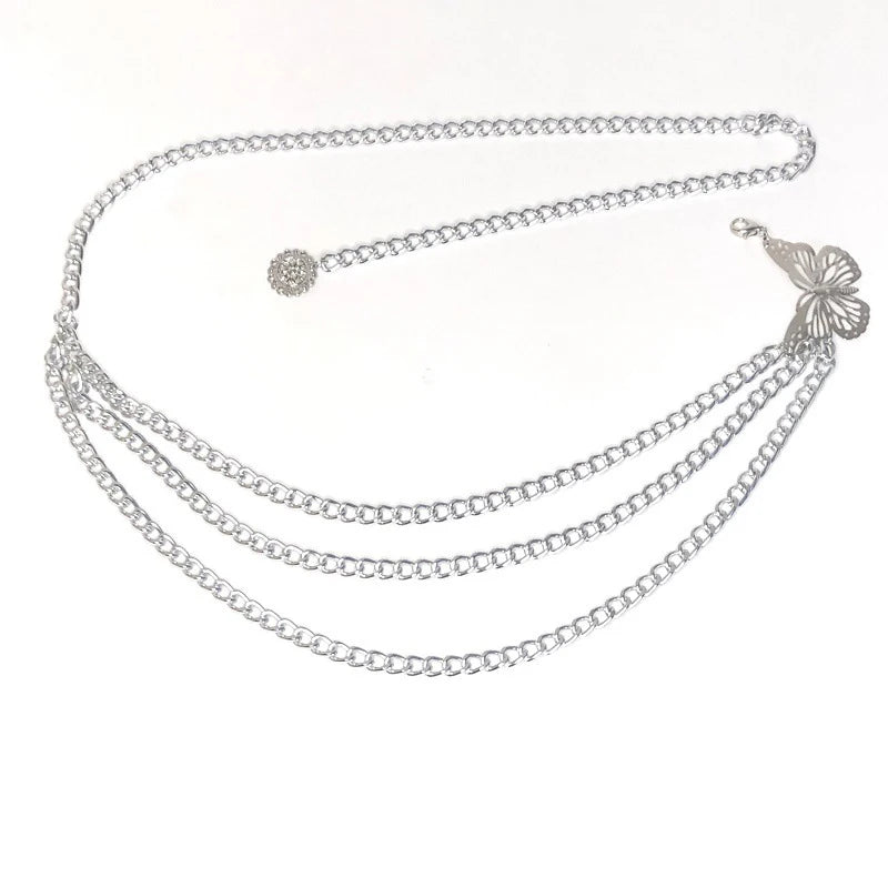 New Fashion Multi-layer Chain Belt For Women Fashion Gold Silver Color Metal High Waist Body Chain Dress Lady Tassel Belt