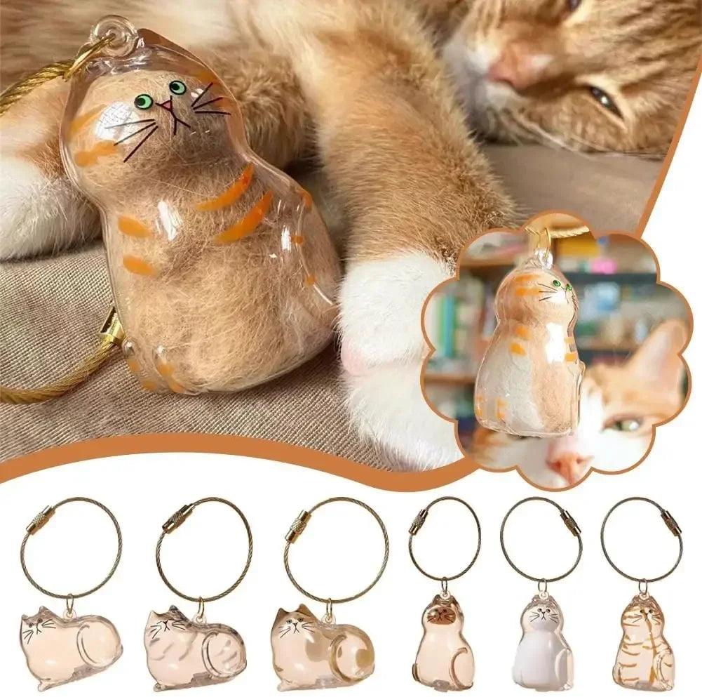 Creative Cat Hair Storage Capsule Transparent Cute Cat/Dog Charm Resin Pendant With Key Ring for Pet Lover DIY Memorial Keychain