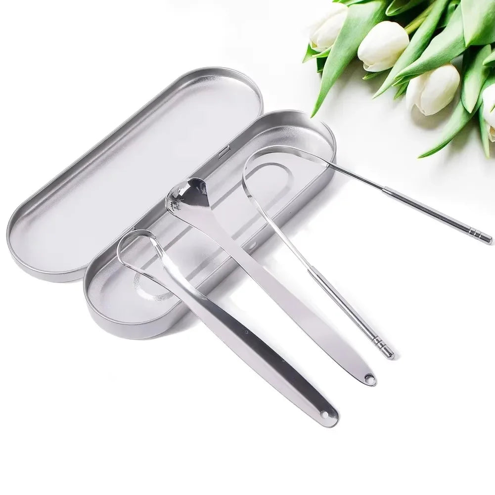 1/2/3/4pcs Tongue Scrapers for Adults Tough Metal Tongue Cleaner w/Storage Case Stainless Steel Tongue Scrubber for Fresh Breath