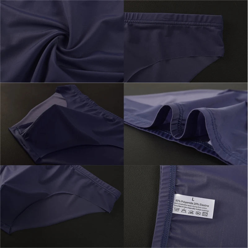 Men's Seamless Thong See-Through Underwear Ultra-Thin Low-Rise Sexy Solid Color Briefs Skin Friendly Soft Elastic Underpants
