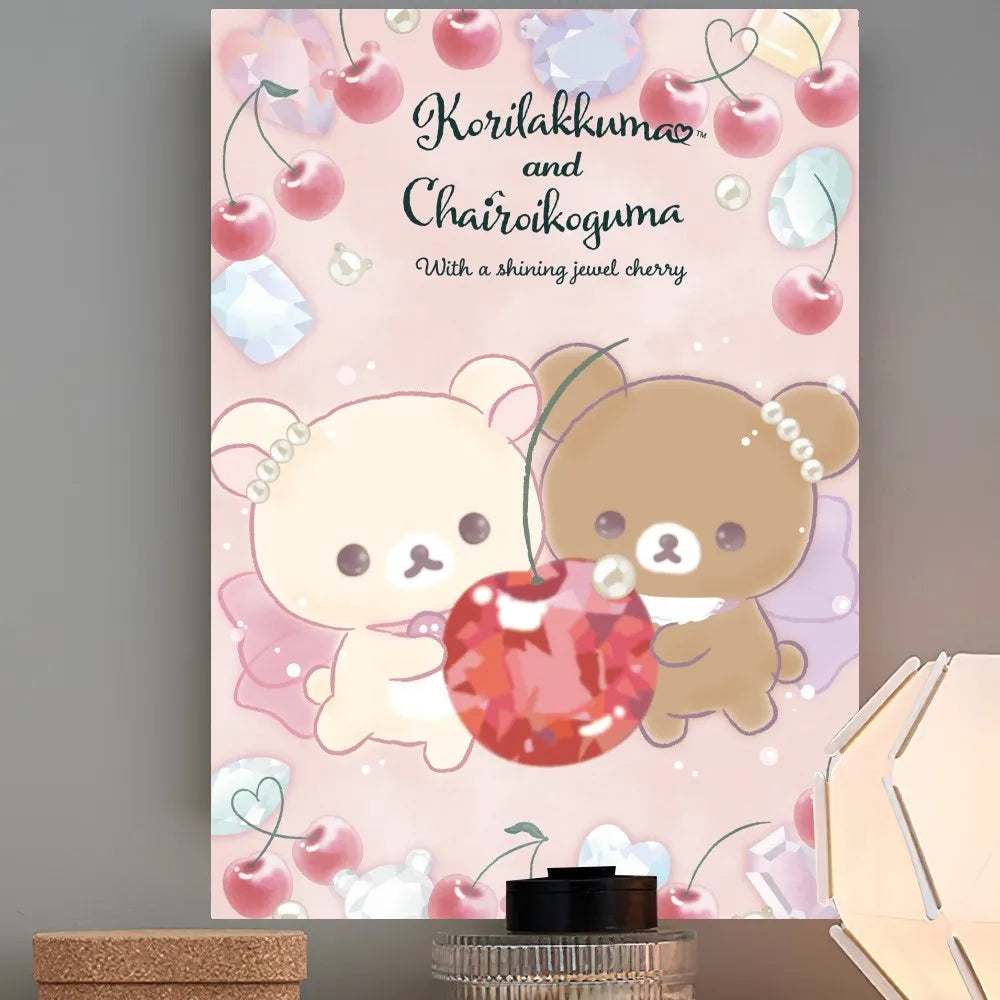 AZNM Rilakkuma Chairoikoguma Cute Bear Canvas Wall Print Unframed Pastel Kawaii Nursery Decor Poster