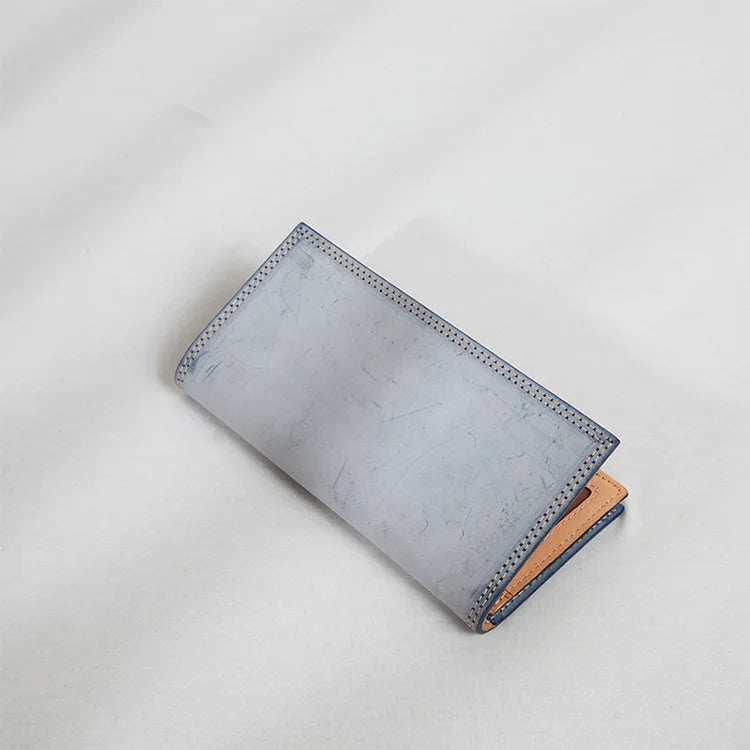 Ultra-Thin Leather Wallet for Men Simple Design Single Fold RFID Genuine Leather Coin Purse Long Wallet Casual Daily Use