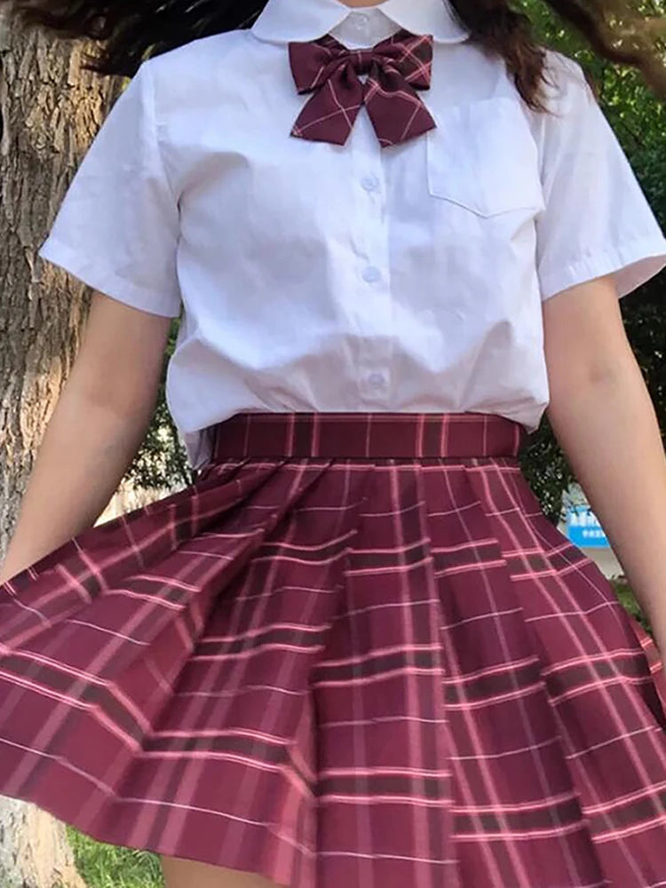ZOKI Plaid Women Pleated Skirt Bow Knot Summer High Waist Preppy Girls Dance Mini Skirt Cute A Line Harajuku Sexy Japan Faldas