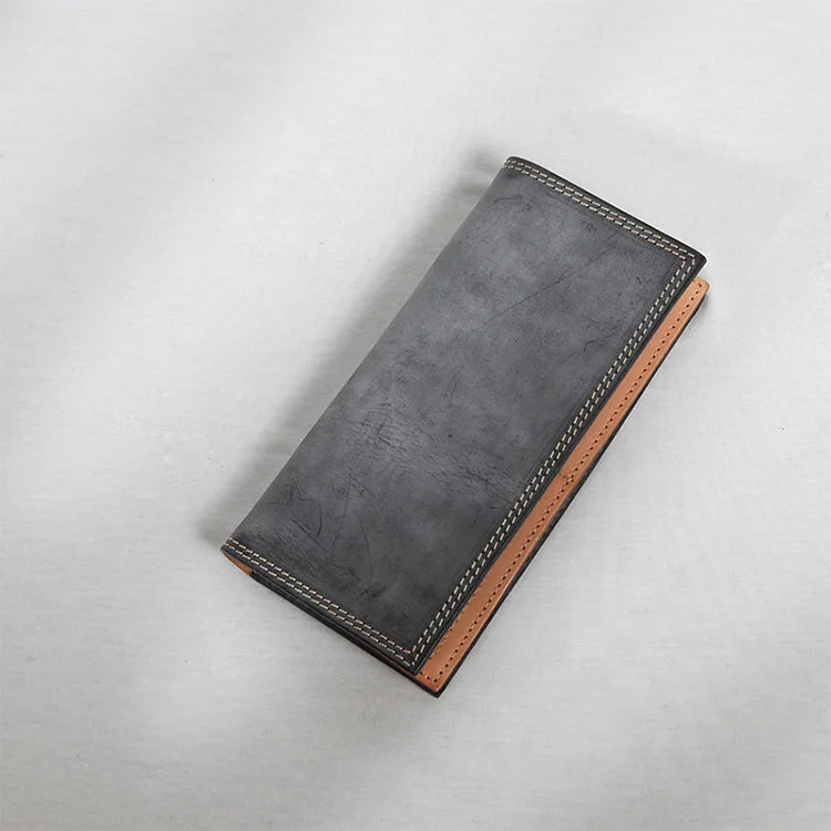 Ultra-Thin Leather Wallet for Men Simple Design Single Fold RFID Genuine Leather Coin Purse Long Wallet Casual Daily Use