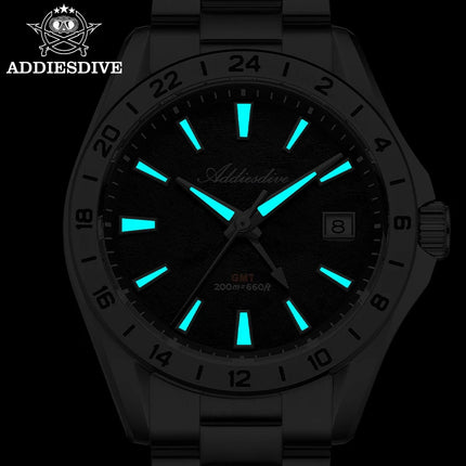 ADDIESDIVE Swiss GMT Quartz Watch – Sapphire Crystal & Dual Time Zone