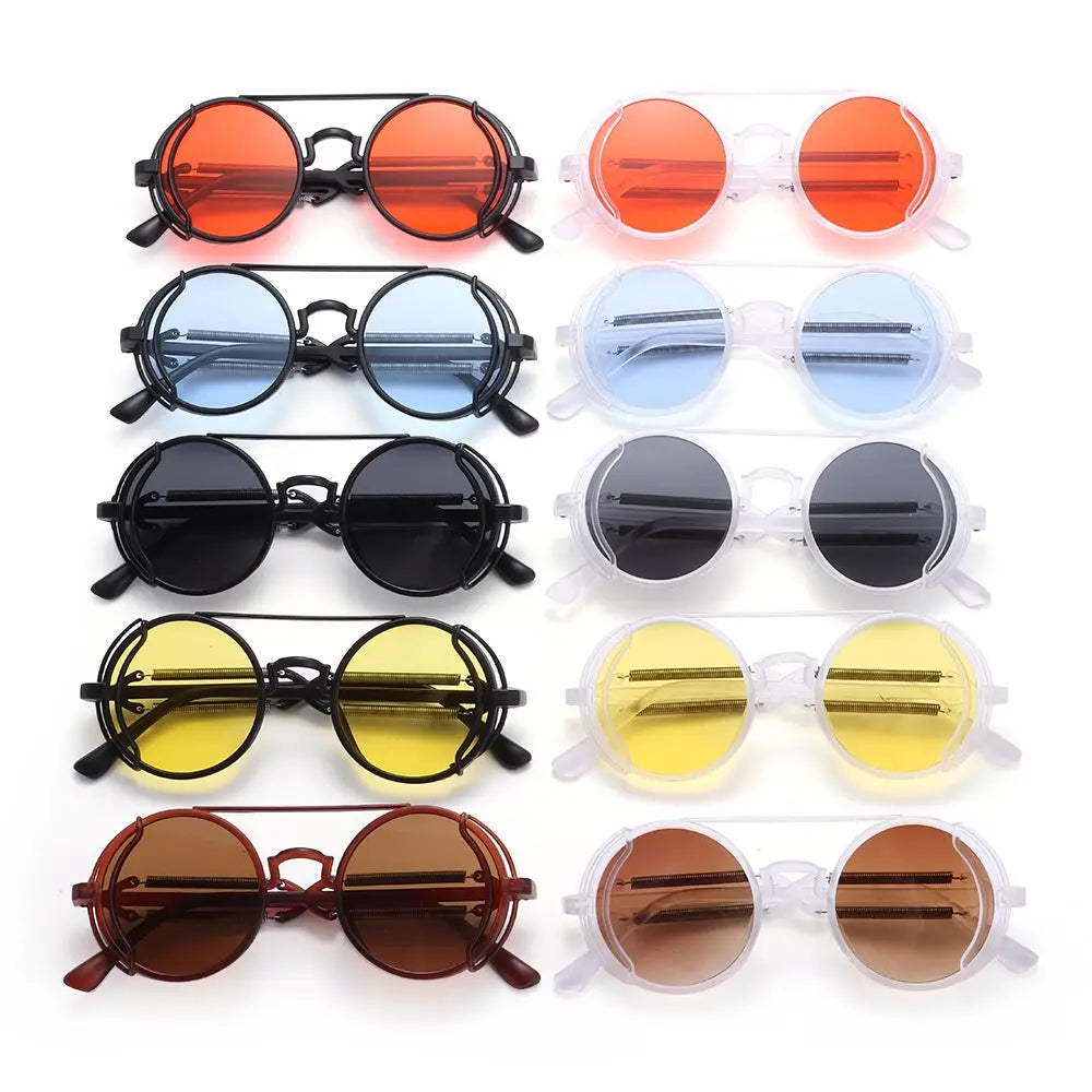 Fashion UV400 Protection Double Spring Temples Round Sunglasses Men's Eyewear Steampunk Sunglasses Sun Glasses