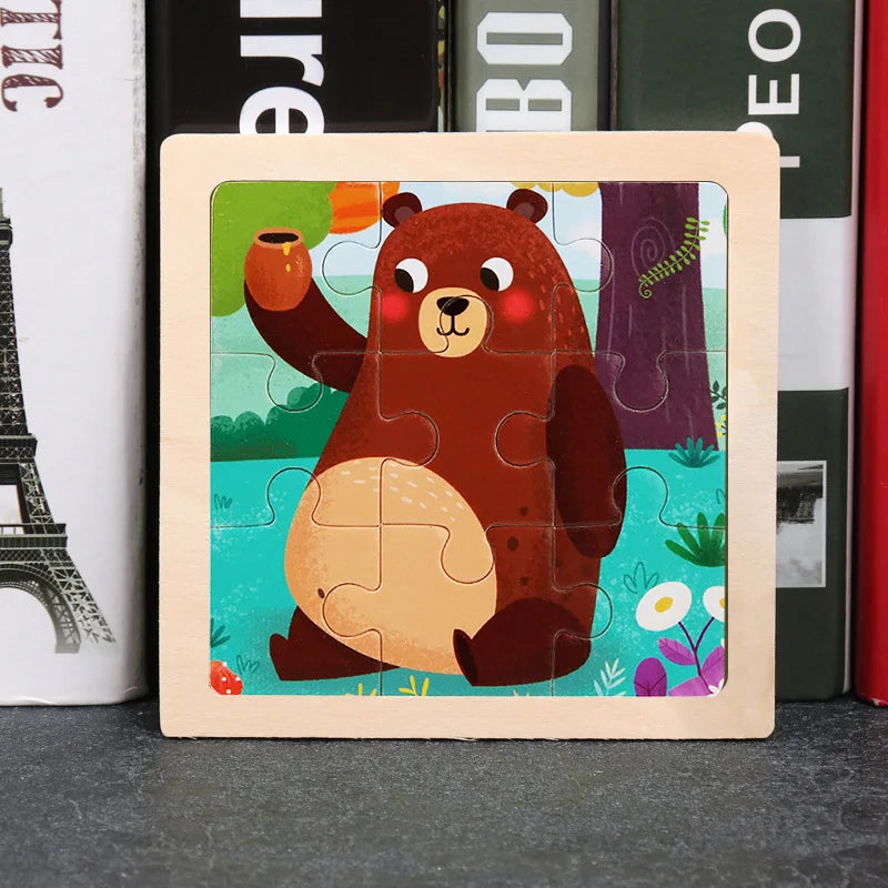 Wooden Toys 11x11cm Jigsaw 3d Puzzle Cartoon Animal Traffic Wooden Puzzle Game Montessori Educational Toys For Children
