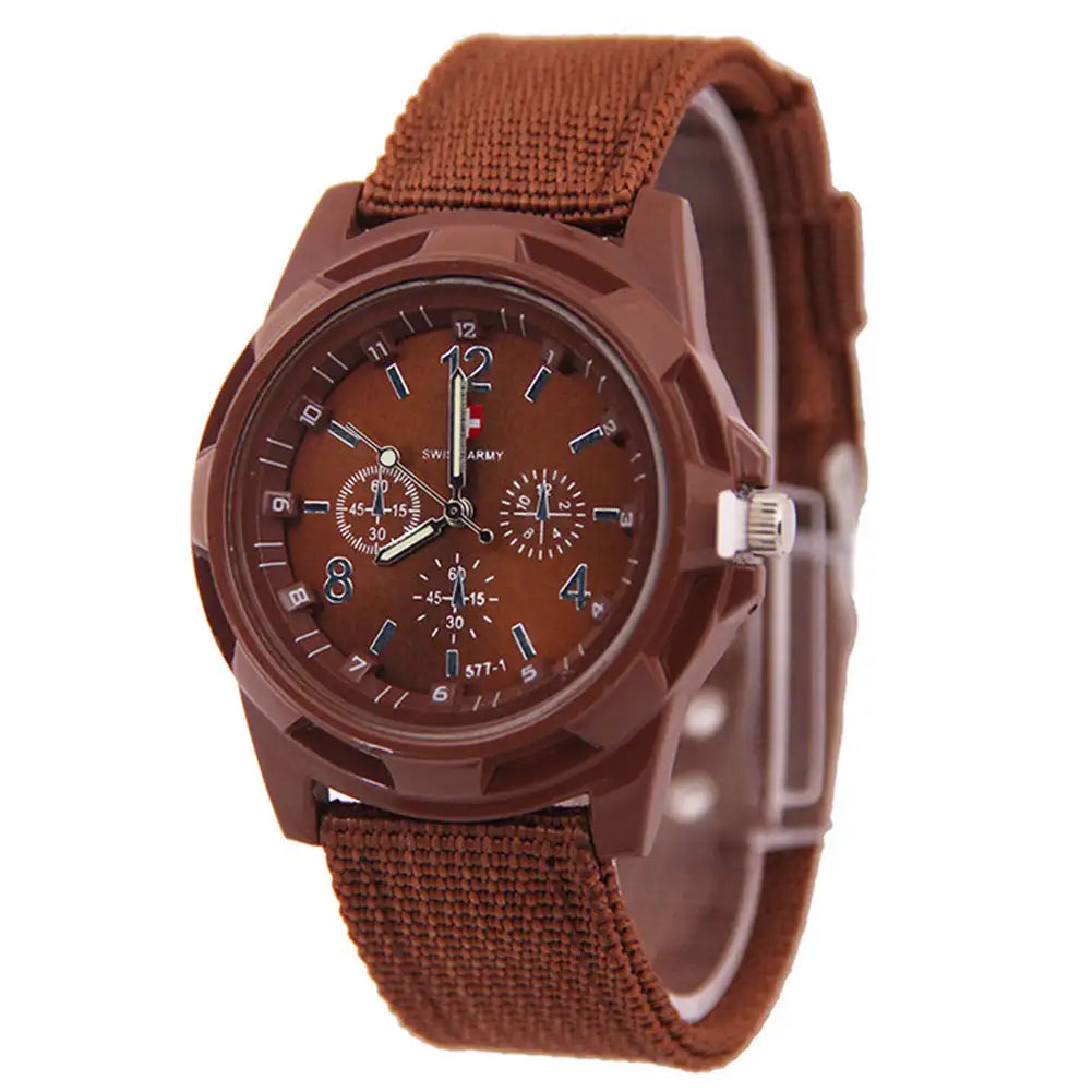 Men  Quartz Watch Nylon Watches Canvas Strap Casual Sports Wristwatch