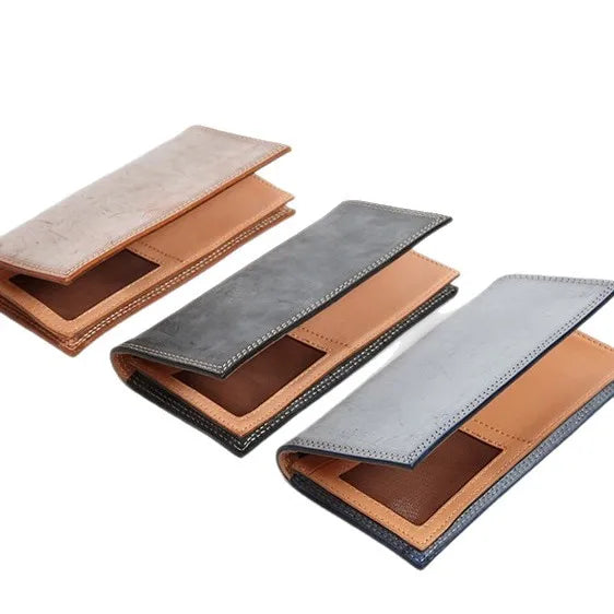 Ultra-Thin Leather Wallet for Men Simple Design Single Fold RFID Genuine Leather Coin Purse Long Wallet Casual Daily Use
