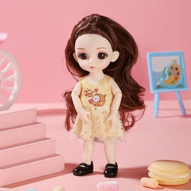 16cm 1/12 Cute Princess Doll 13 Joints BJD DIY Doll Toys with Clothes Shoes Movable Sweet Face Child Girl Birthday Gift for Kids