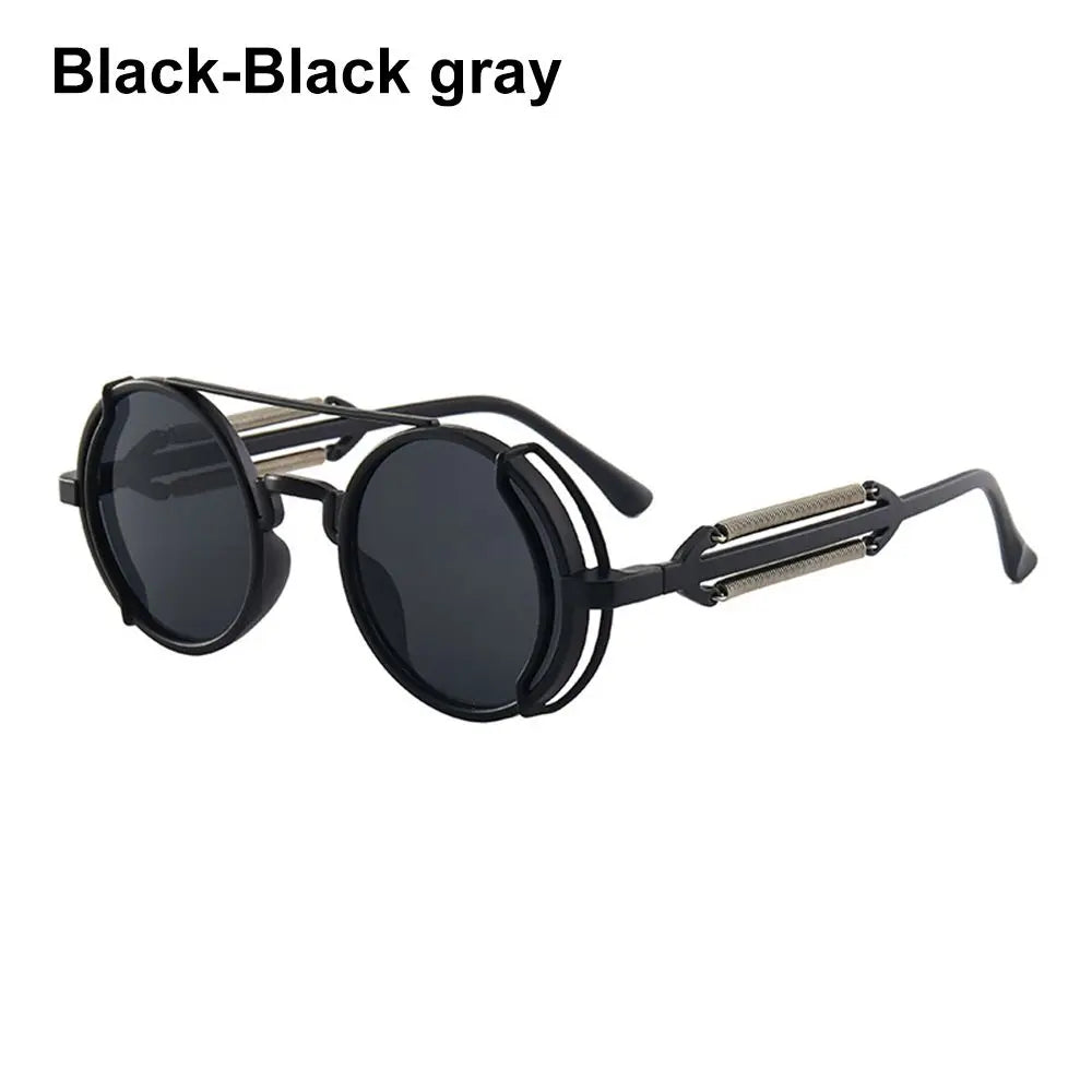 Fashion UV400 Protection Double Spring Temples Round Sunglasses Men's Eyewear Steampunk Sunglasses Sun Glasses