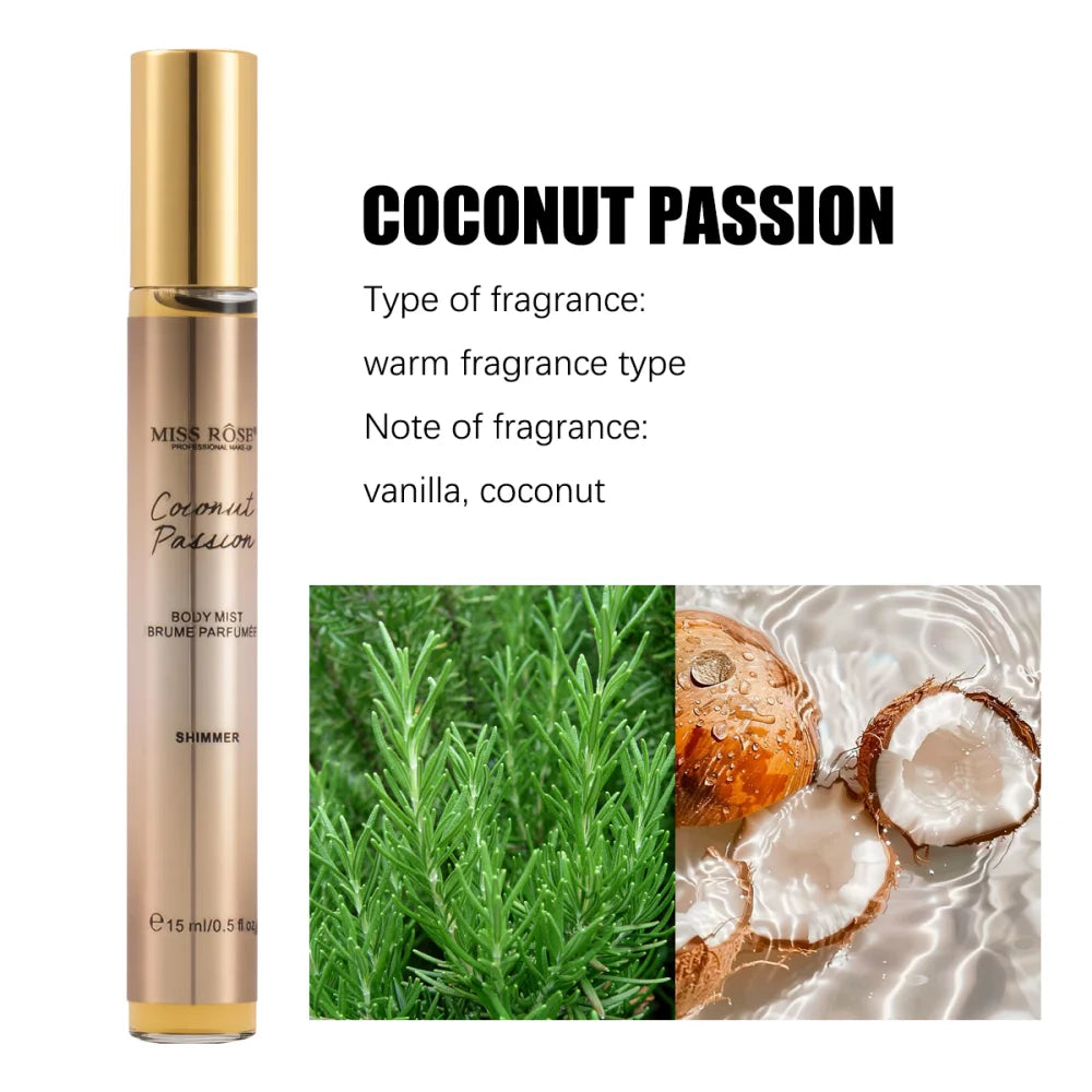 MISS ROSE 15ml Alcohol Free Fragrance Spray Long Lasting Sweet Fruity Shimmer Body Mist Portable Travel Size Deodorant