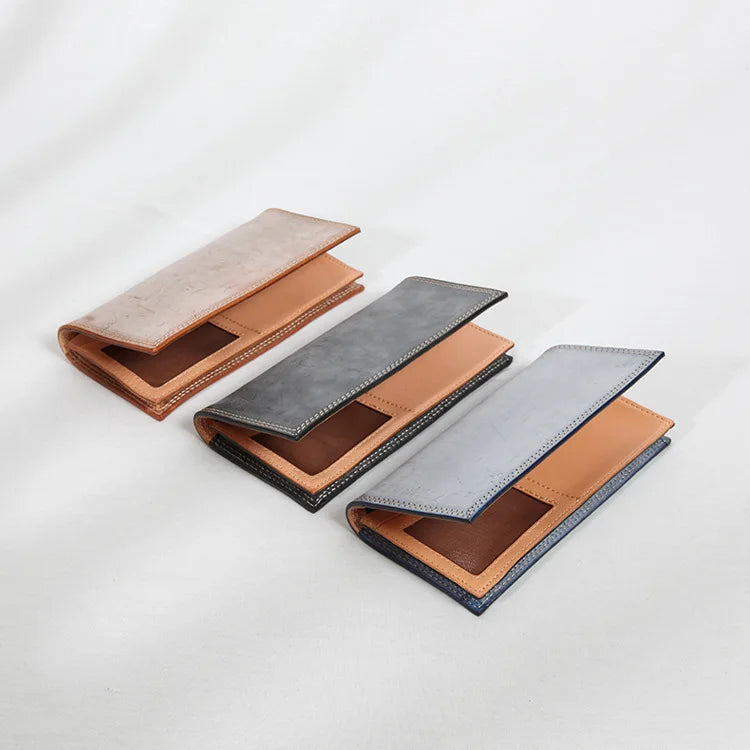 Ultra-Thin Leather Wallet for Men Simple Design Single Fold RFID Genuine Leather Coin Purse Long Wallet Casual Daily Use