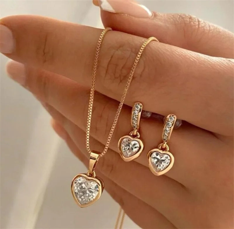 3Pcs Round Pearl Jewelry Set Of Earring Pendant Necklace For Women Exquisite Fashion Rhinestone Double Wedding Jewelry Set Gift