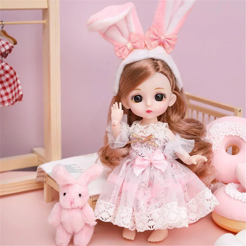 16cm 1/12 Cute Princess Doll 13 Joints BJD DIY Doll Toys with Clothes Shoes Movable Sweet Face Child Girl Birthday Gift for Kids