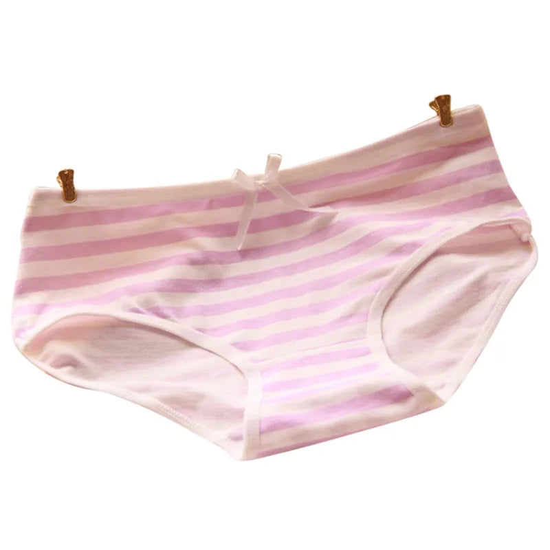 Lovely Cute Sexy Underwear Cotton Briefs Panties Stripes Bowknot Tanga Women Panties High Quality