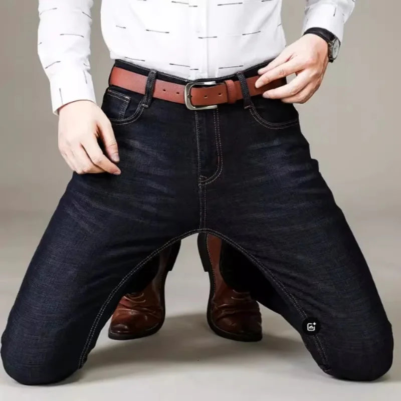 Men's Comfortable Soft Business Casual Denim Trousers Slim Fit Straight Pants Fashion Male Brand Light Luxury Stretch Clothing