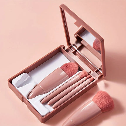 5PCS Mini Makeup Brush Set with Mirror Case