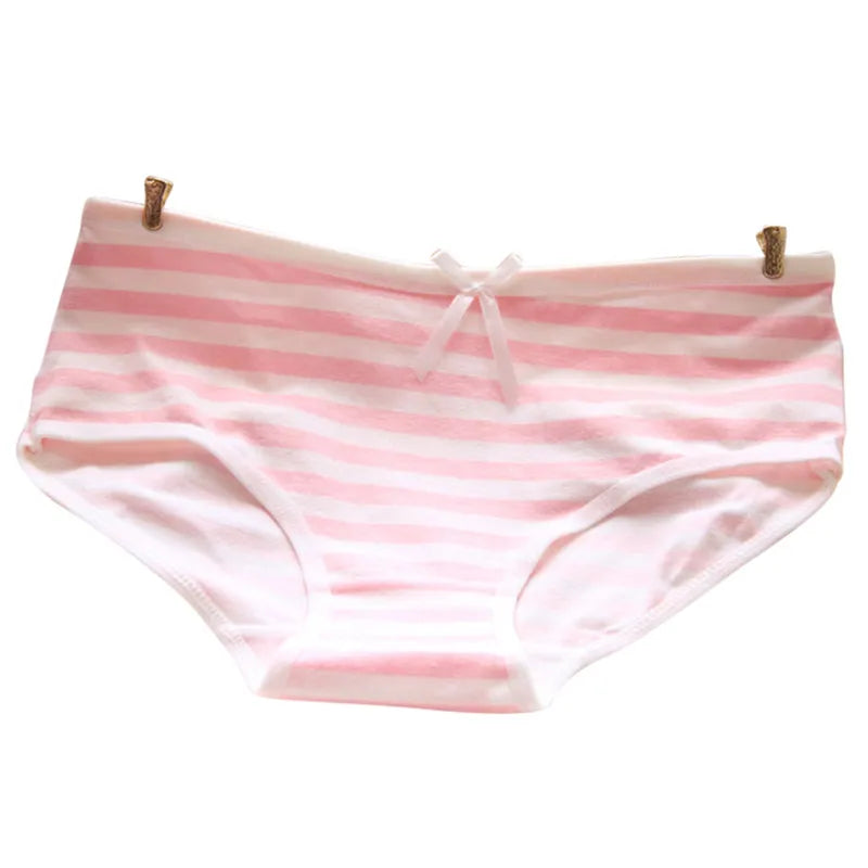 Lovely Cute Sexy Underwear Cotton Briefs Panties Stripes Bowknot Tanga Women Panties High Quality