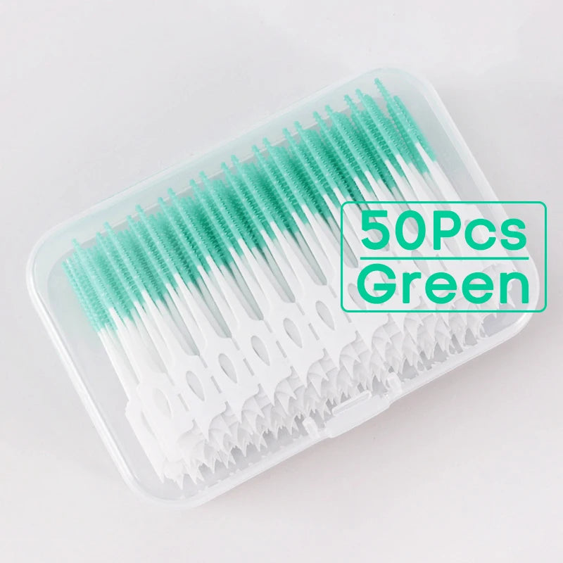 Vaclav 150Pcs Original Dental Floss Pick Soft Silicone Bristle Interdental Brush Dental Pick Brace Brush Disposable Teeth Clean