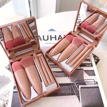 5PCS Mini Makeup Brush Set with Mirror Case